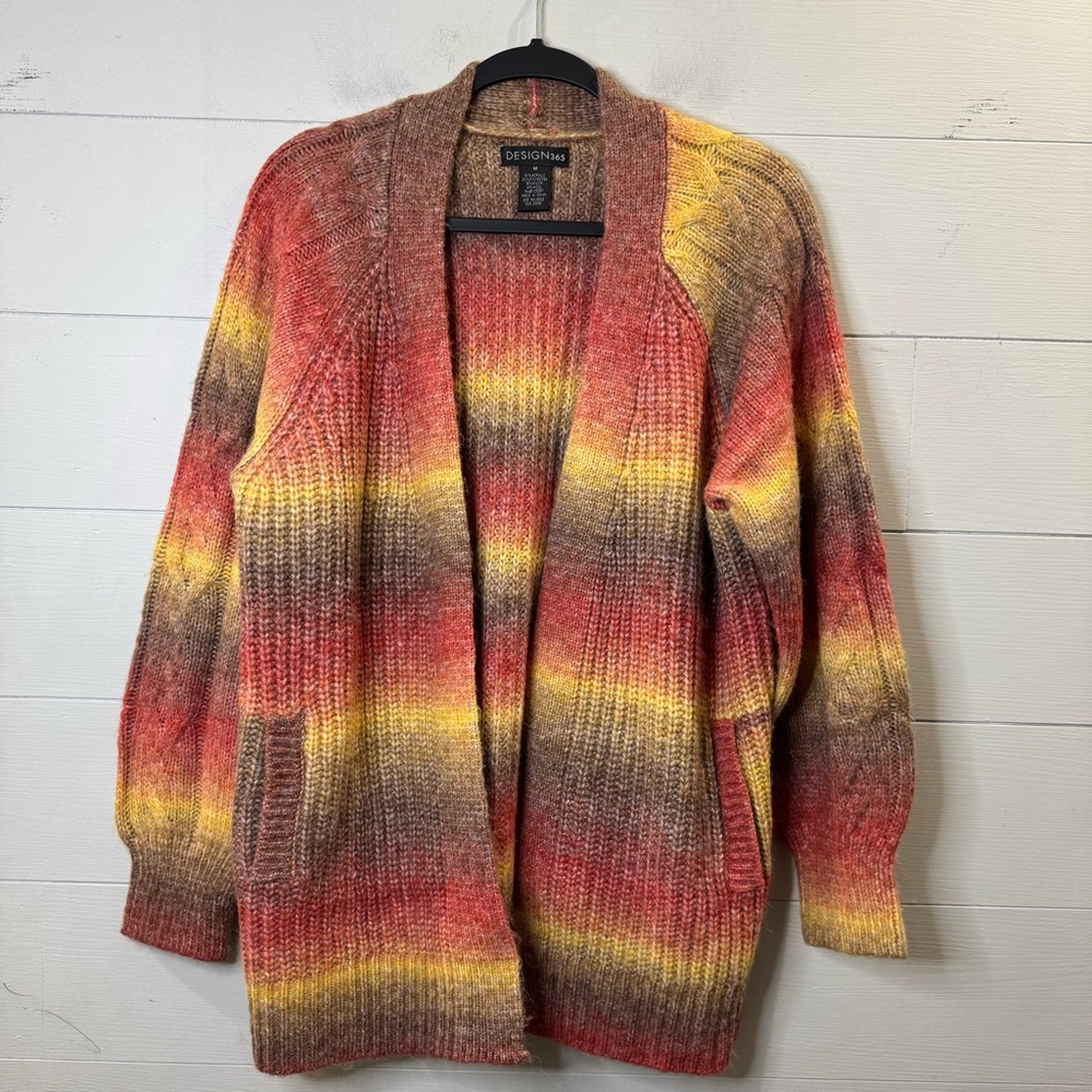 Design 365 | Wool Blend Multicolor Ombre Open-Front Cardigan Sweater Size Medium